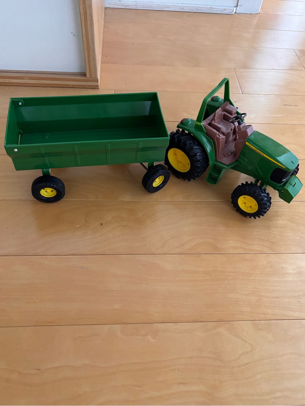 John Deere Green and Yellow Toy Tractor with Green Trailer